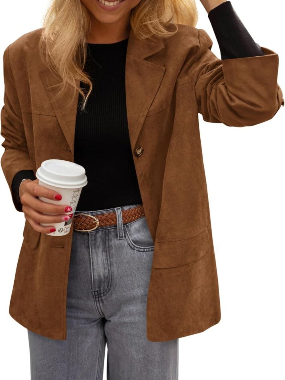 Women’s Light Brown Faux Suede Western Blazer Jacket